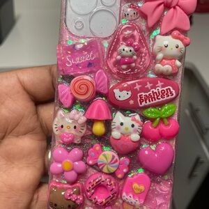 Hello Kitty Pink Glitter Decoden Phone Case with Charms